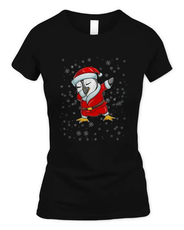 Christmas Dabbing Penguin In Santa Claus Holiday Costume Fun T-Shirt 1
