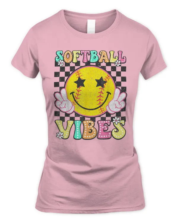 Softball Vibes Softball Retro Groovy Game Day Girls Women T-Shirt