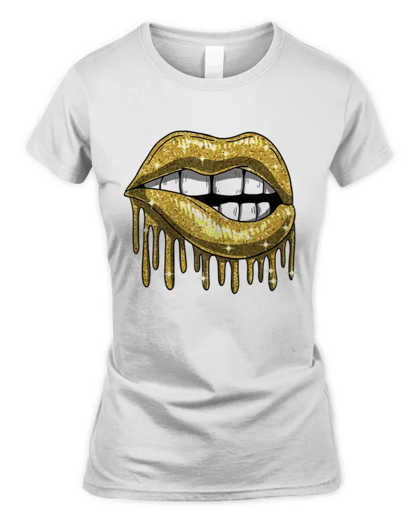 Womens Golden Lip Bite Drip Girly Babe Mouth Sexy Lips Lady Gift