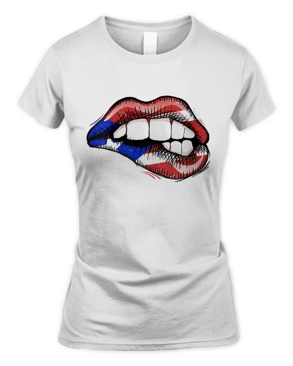 Womens Sexy Biting Lips Puerto Rico Flag