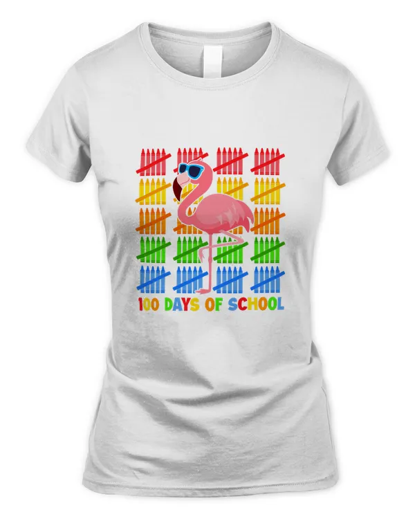 100 Days Of School Funny Flamingo Crayons Kids Lover T-Shirt