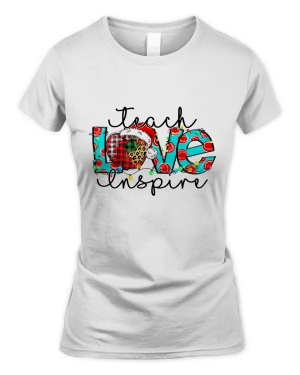 Teach Love Inspire Plaid Apple Christmas Pajama Xmas Holiday T-Shirt