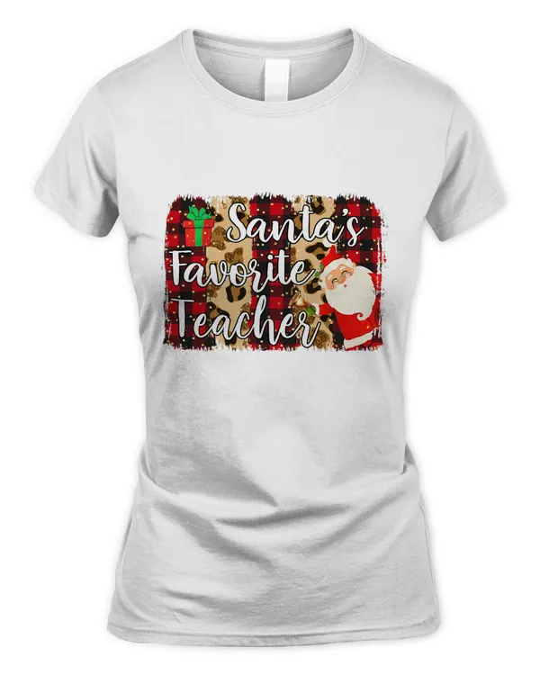 Red Plaid Santa's Favorite Teacher Squad Matching Christmas T-Shirt
