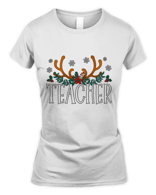 Teacher Christmas Flower and Deer Horn Pajamas Shirt Gift T-Shirt