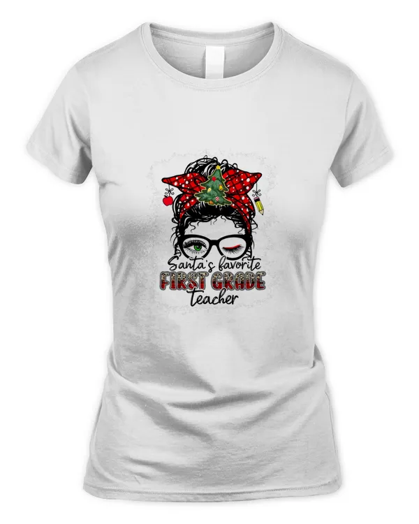 Santa’s Favorite First 1st Grade Teacher Christmas Xmas T-Shirt