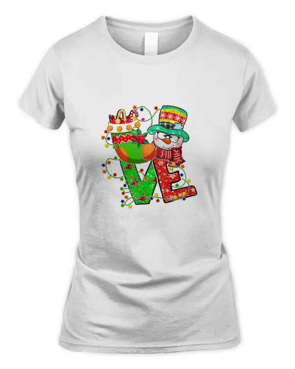 LOVE 2nd Grade Teacher Snowman Santa Hat Christmas Light T-Shirt
