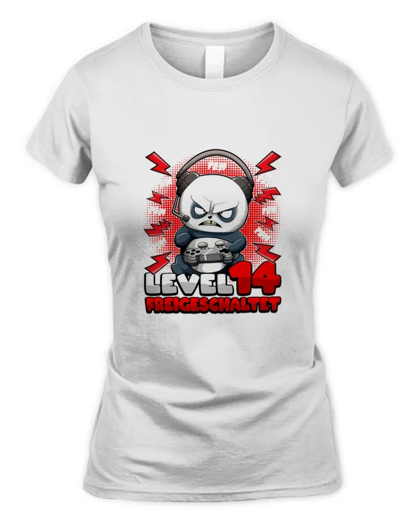 14th Birthday Boy Gamer Panda Level 14 Unlocked Pew T-Shirt