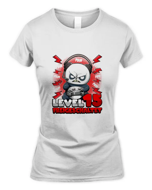 15th Birthday Boy Gamer Panda Level 15 Unlocked Pew T-Shirt