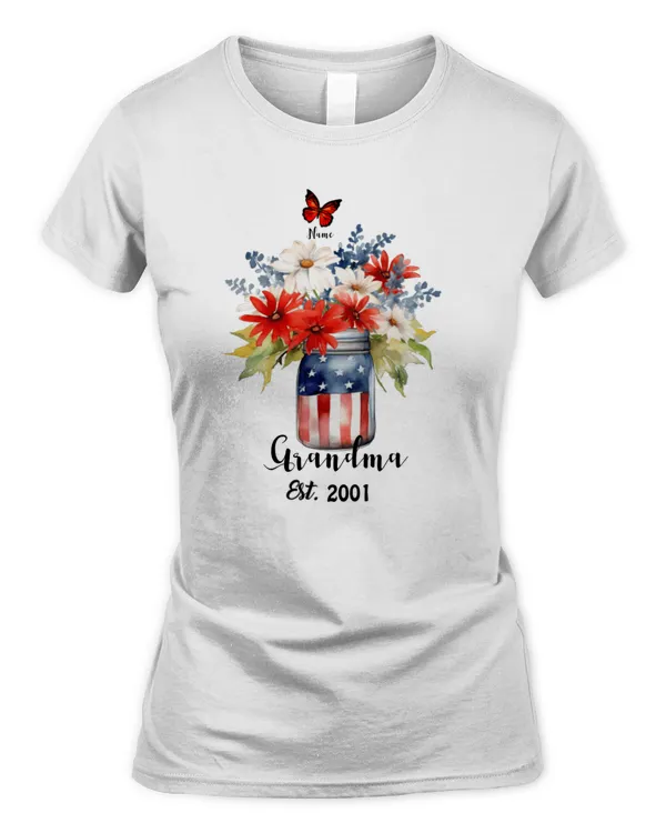 4th of July Shirt, Personalized Grandma Shirt, Custom 4th of July Nana Flower With Grandchild Names, 4th of July Grandma Shirt Patriotic