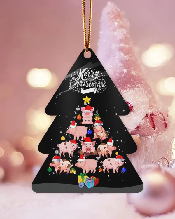 Cute Pig Christmas Tree With Ornament Xmas Merry Pigmas
