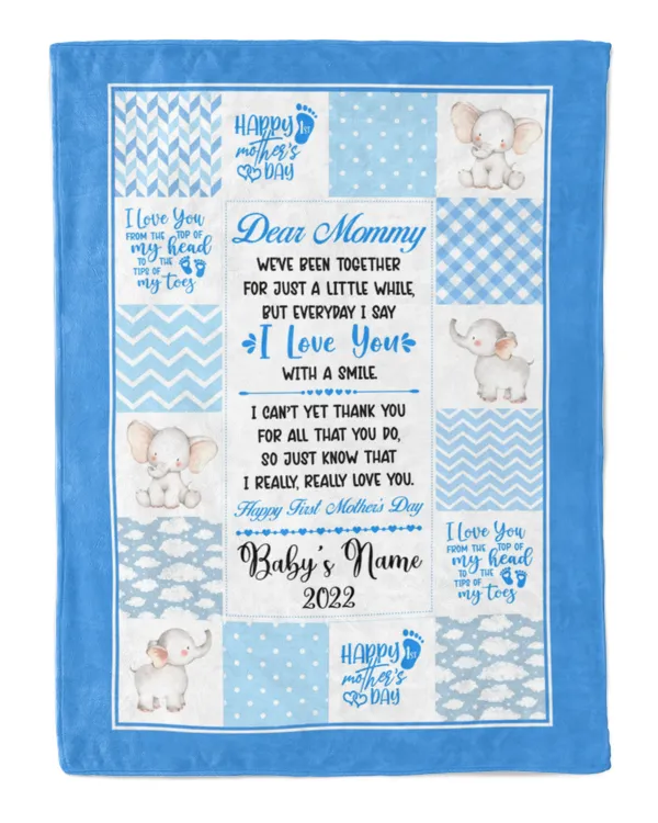 1st Mother's Day Gift, Gifts for New Mom, Personalized Dear MOMMY  Cute Baby Girl Elephant ,  Gift  for Newmom,  Safari Baby Shower, Jungle Nursery Blanket