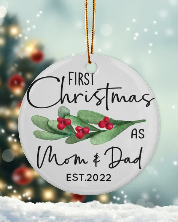 Personalized Custom First Christmas As New Mom And Dad Parents Ceramic Ornament