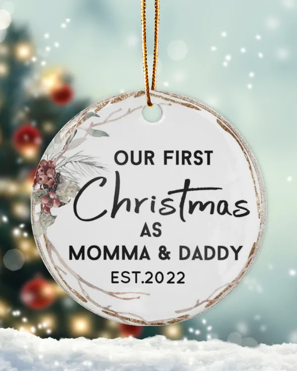 Personalized Custom New Mommy And Daddy First Christmas Ceramic Ornament