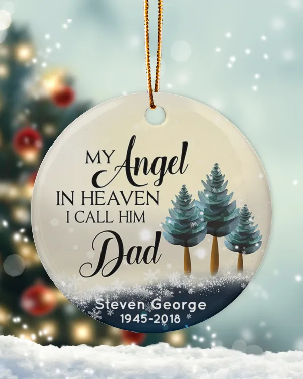 Personalized Custom Dad Memorial Tree Angel Ceramic Ornament
