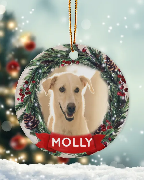 Personalized Custom Pet Dog Memorial Photo First Christmas Ceramic Ornament ORN11