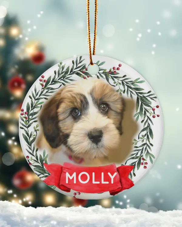 Personalized Custom Photo Dog Pet Memorial First Christmas Ceramic Ornament ORN13