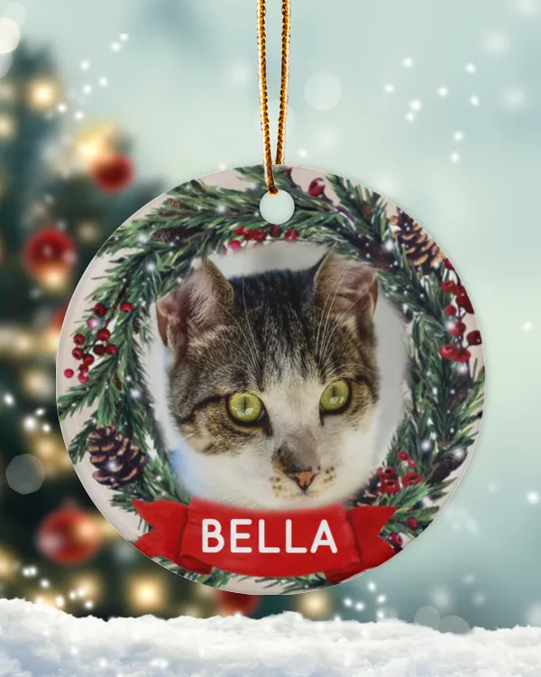 Personalized Custom Pet Cat Memorial Photo First Christmas Ceramic Ornament