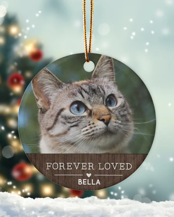 Personalized Custom Photo Cat Pet Name Memorial Christmas Ceramic Ornament