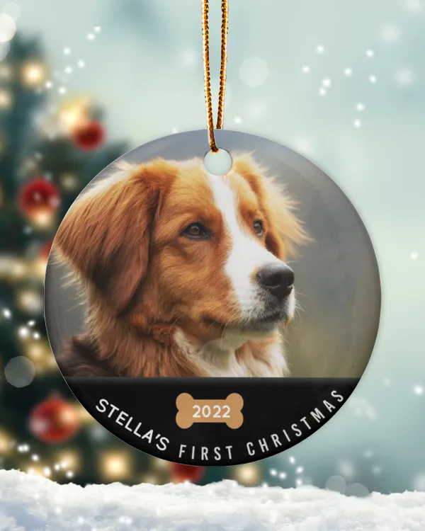 Personalized Custom Dog First Christmas Ceramic Ornament