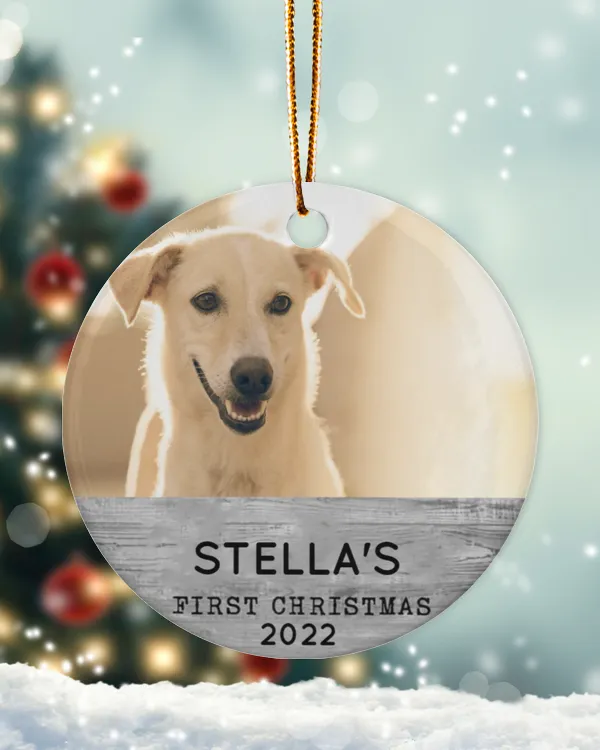 Personalized Custom Dog Puppies First Christmas Photo Ceramic Ornament