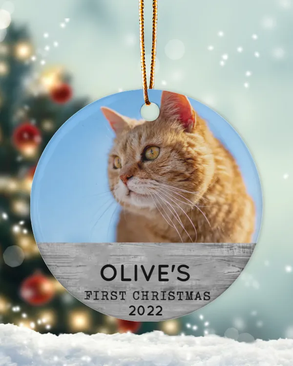 Personalized Custom Cat Kittens First Christmas Picture Ceramic Ornament