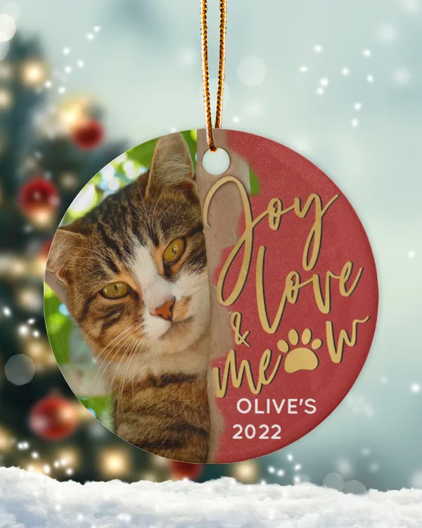 Personalized Custom Photo Cat First Christmas Ceramic Ornament