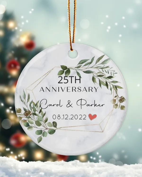 Personalized Custom 25th Anniversary Christmas 40th 30th 50th Ceramic Ornament