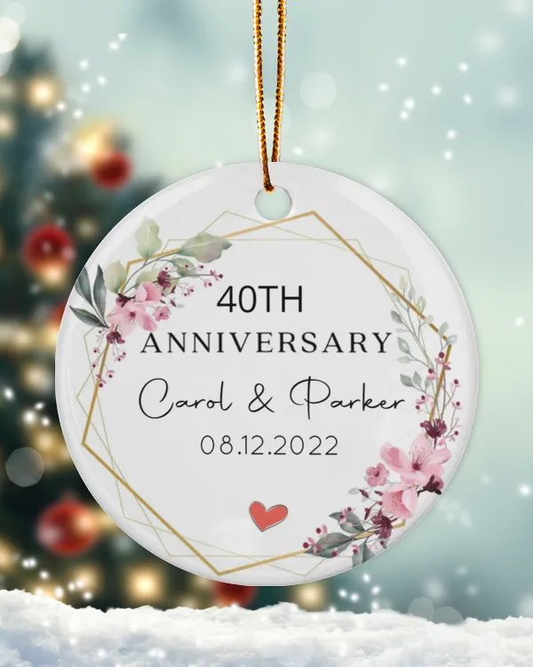Personalized Custom 40th 40 Year Anniversary Christmas 50th 25th 30th Ceramic Ornament