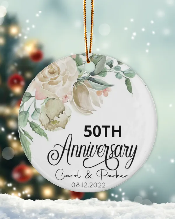 Personalized Custom 50th Anniversary Christmas 25th 40th 30th Ceramic Ornament
