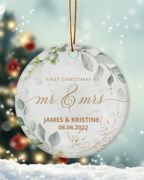 Personalized Custom First Christmas As Mr Mrs Engaged Ceramic Ornament