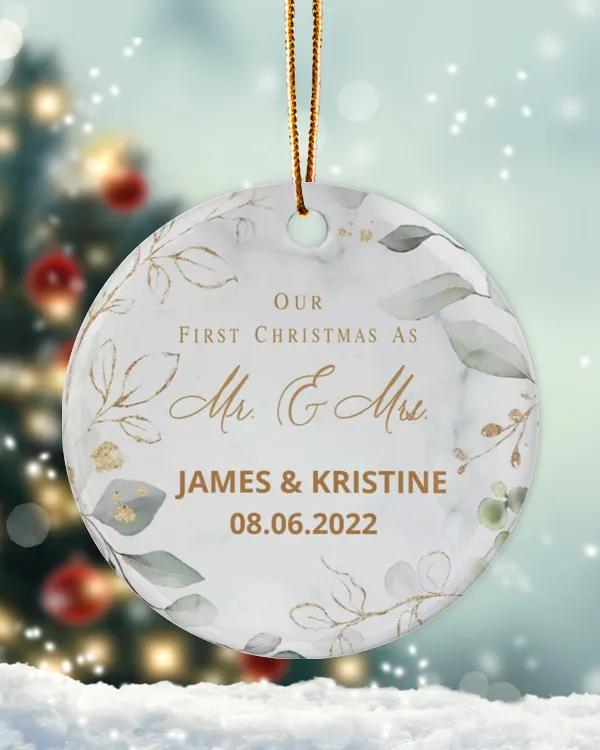 Personalized Custom Our First Christmas As Mr Mrs Couples Ceramic Ornament