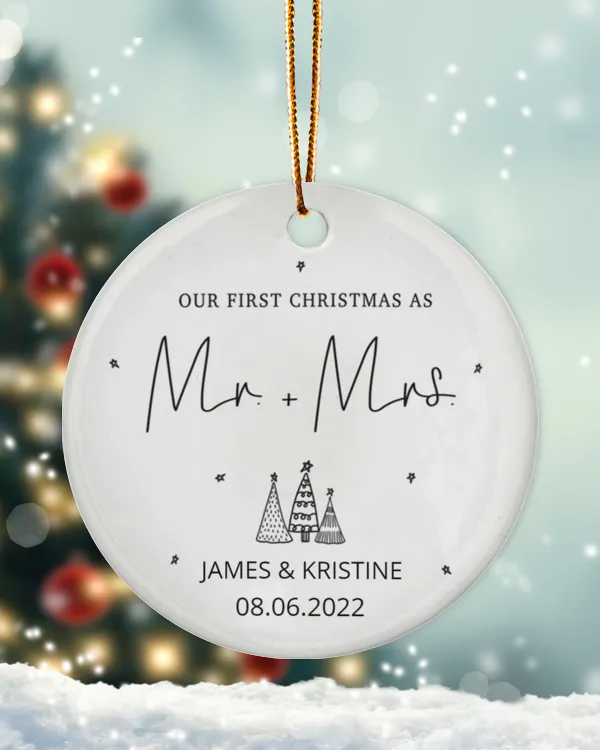 Personalized Custom Our First Christmas As Mr Mrs Married Ceramic Ornament