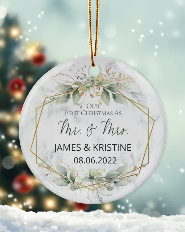 Personalized Custom Our First Christmas As Mr Mrs Name Year Ceramic Ornament