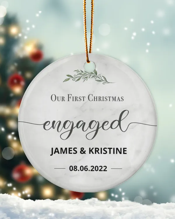 Personalized Custom Our First Christmas Engaged Ceramic Ornament