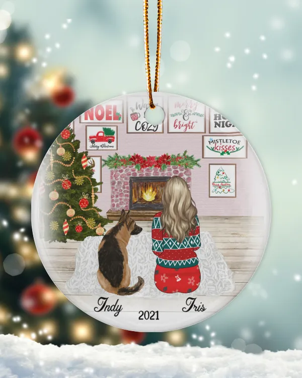RD Personalized Christmas Girl With Dog Ornament, 2021 Christmas Gift For Dog Mom Ornament, Xmas Dog Lover Gift-Indy