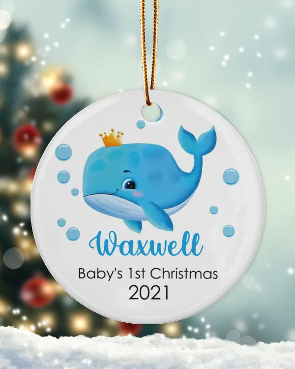 RD Personalized Baby's first Christmas ornament, Boy Ornament, Baby Whale, Nautical, Christmas ornament, Baby's first Christmas