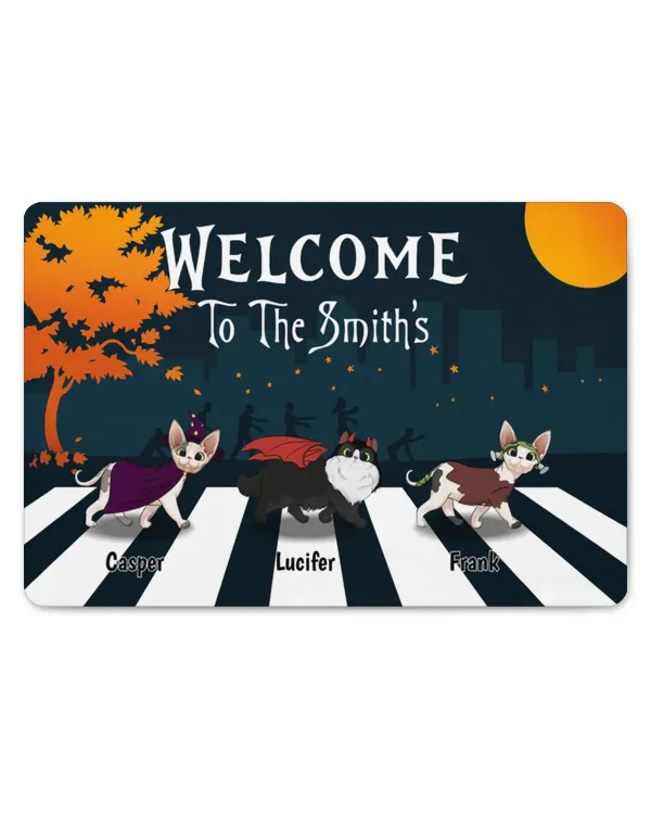 Halloween For Cats - Welcome To The Cat Family Crosswalk - Personalized Decorative Mat, Gifts For Halloween, Gifts Idea For Halloween