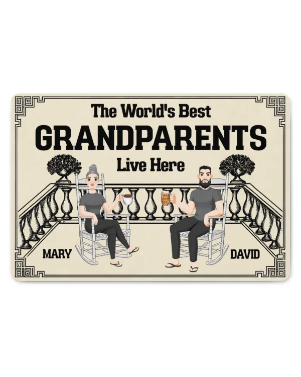 The World'S Best Grandparents Live Here - Personalized Doormat, Gifts For Grandpa, Gifts Idea For Grandpa