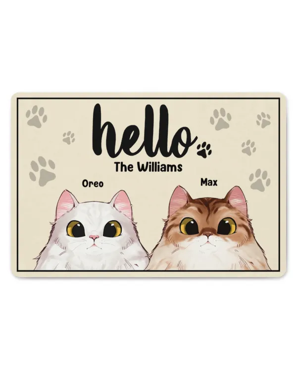 Hello - Personalized Doormat, Gifts For Cat Lovers, Gifts Idea For Cat Lovers