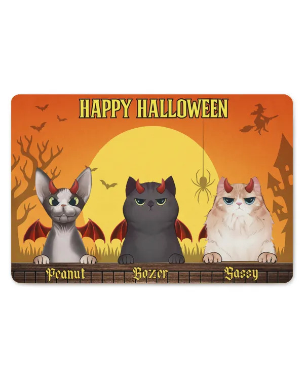 Happy Halloween - Gift For Cat Lovers - Personalized Decorative Mat, Gifts For Halloween, Gifts Idea For Halloween