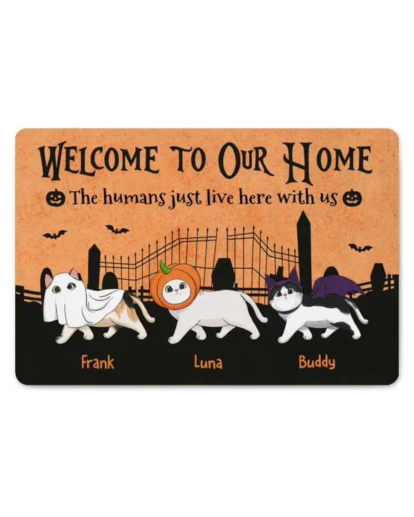 The Humans Just Live Here - Personalized Decorative Mat, Gifts For Halloween, Gifts Idea For Halloween