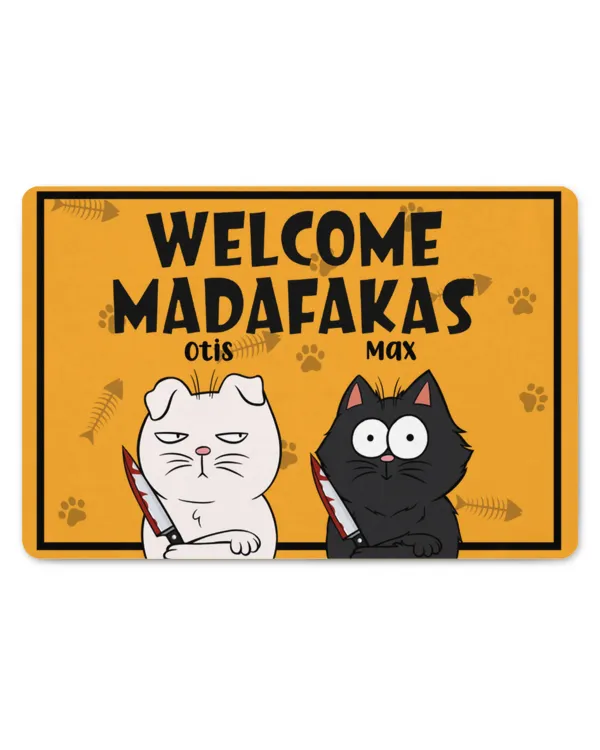 Welcome Madafakas - Personalized Doormat, Gifts For Cat Lovers, Gifts Idea For Cat Lovers
