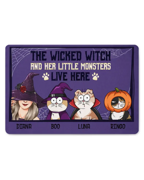 The Wicked Witch And Her Little Monsters Live Here - Personalized Doormat, Gifts For Cat Lovers, Gifts Idea For Cat Lovers