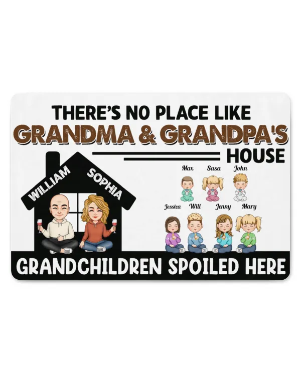 There's No Place Like Grandma & Grandpa's House - Personalized Doormat - Home Decor Gift For Grandparents, Gifts For Grandpa, Gifts Idea For Grandpa