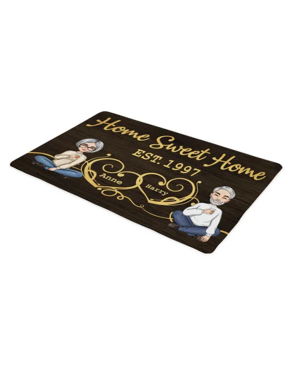 Home Sweet Home - Cartoon Couple - Personalized Doormat - Home Decor, Gifts For Husband, Gifts Idea For Husband