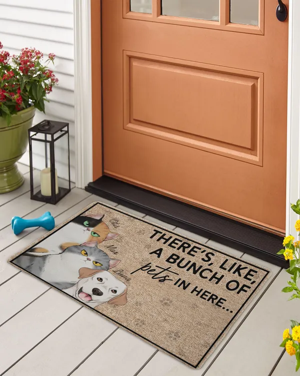 There's, Like, A Bunch Of Pets In Here - Personalized Doormat, Gifts For Cat Lovers, Gifts Idea For Cat Lovers