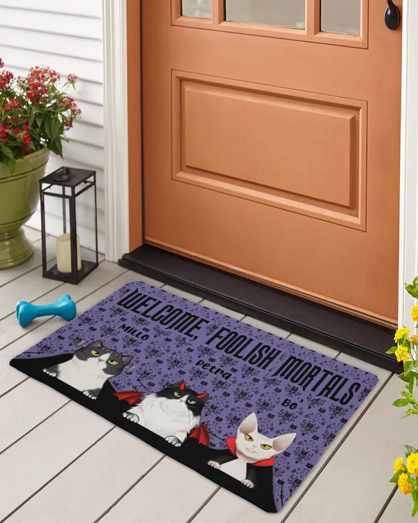 Welcome Foolish Mortals Cat - Personalized Doormat, Gift For Cat Lovers, Gift Idea For Cat Lovers