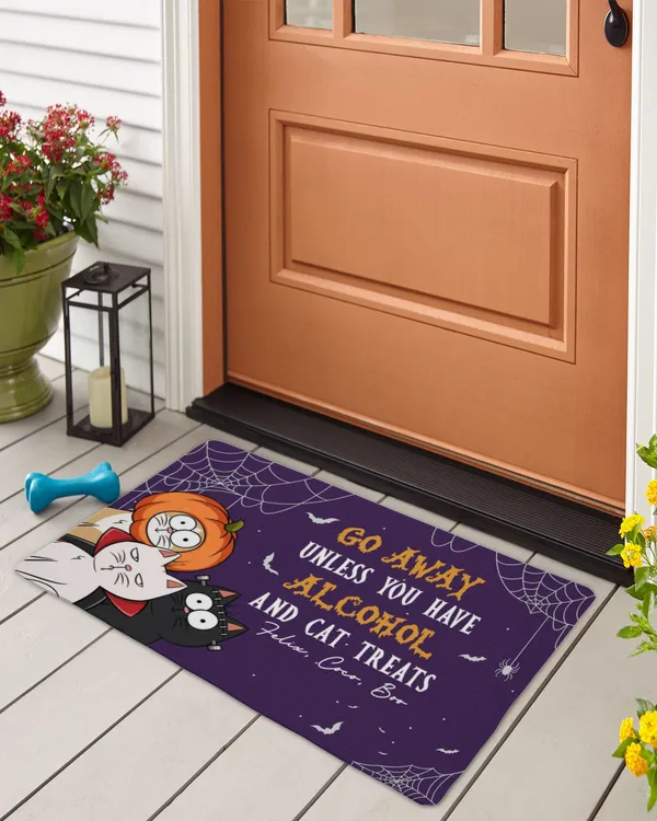 Go Away Unless You Brought Alcohol And Cat Treats Halloween Vibes - Personalized Doormat, Gifts For Cat Lovers, Gifts Idea For Cat Lovers