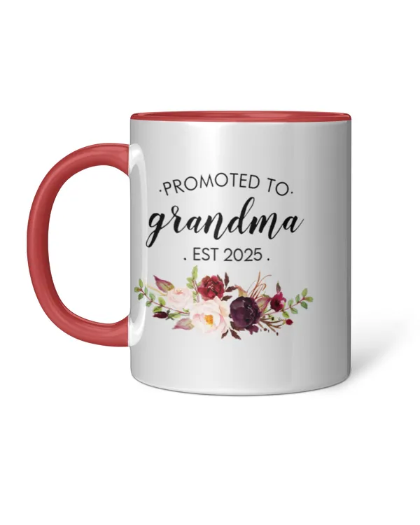 Personalized Promoted to Grandma Floral Burgundy Mug, Gifts Fro Grandma, Gifts Idea For Grandma