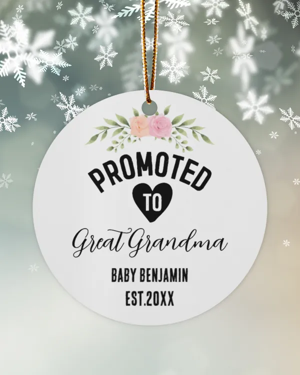 Promoted to Great Grandma Personalized Baby Name Ceramic Ornament, Gifts for Grandma, Gift idea for Grandma